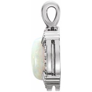 14K White Gold Natural White Opal & 1/10 CTW Natural Diamond Pendant