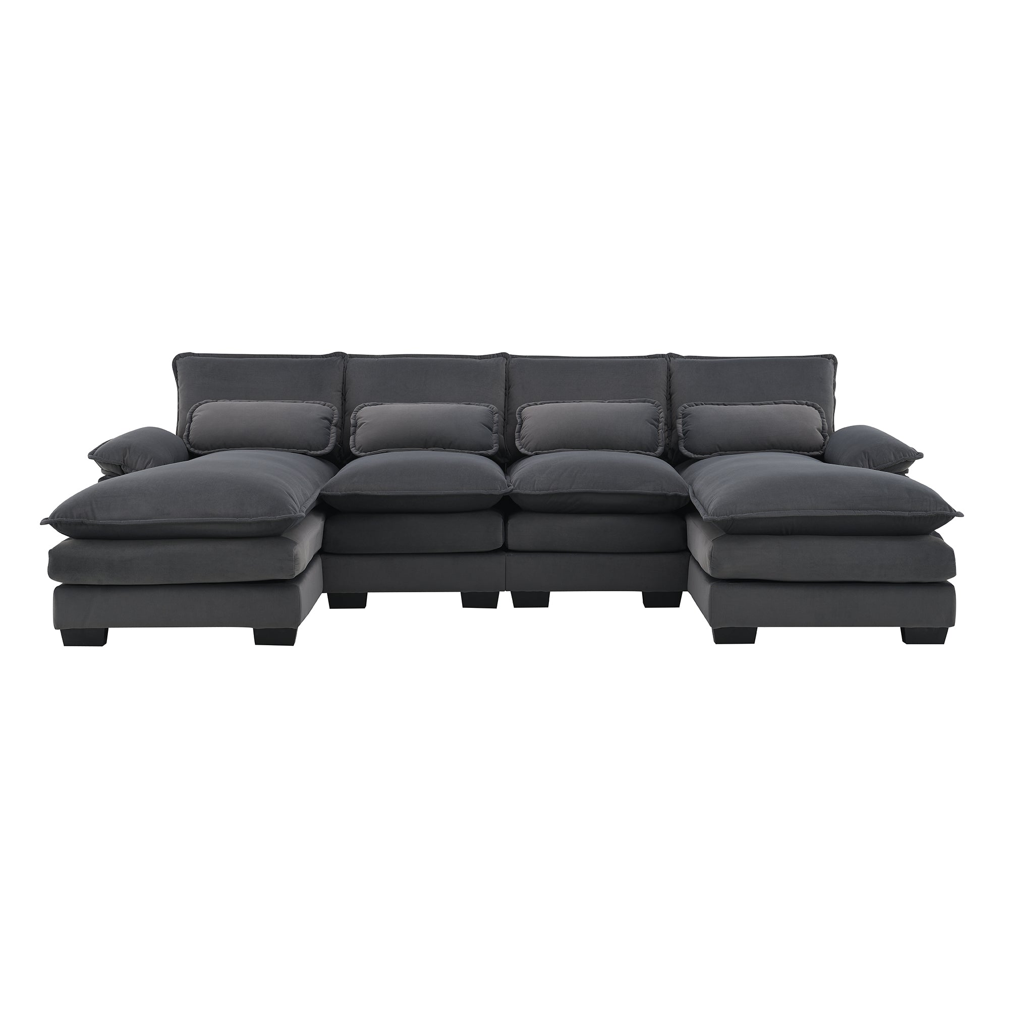 Modern U-shaped Sectional Sofa with Waist Pillows, 6-seat Upholstered Sleeper Sofa with Chaise Lounge in Velvet, 109.8*55.9', Gray