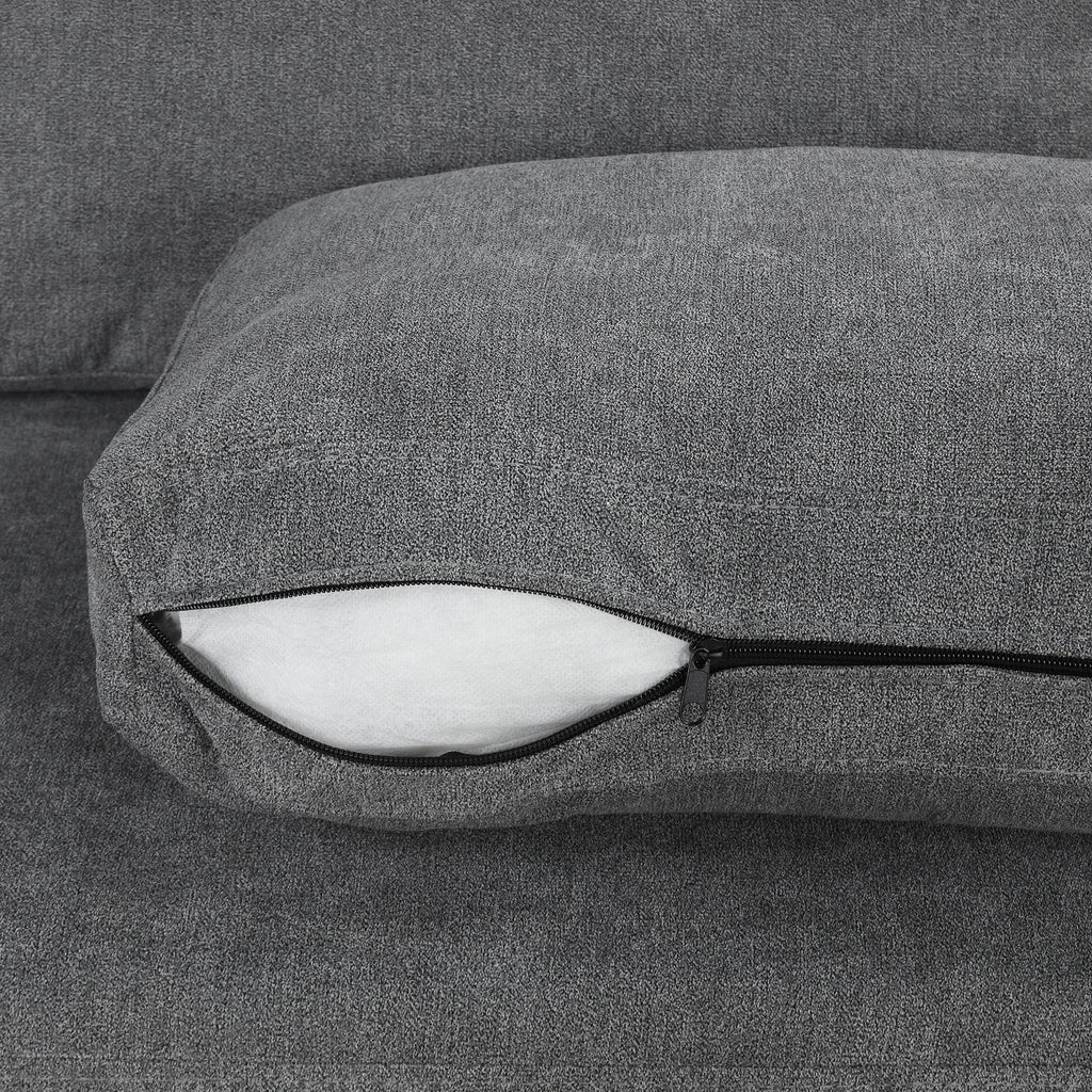 111' Upholstered 3-seater Sofa Curved Sofa Couch with Two Printed Pillows for Living Room, Dark Gray