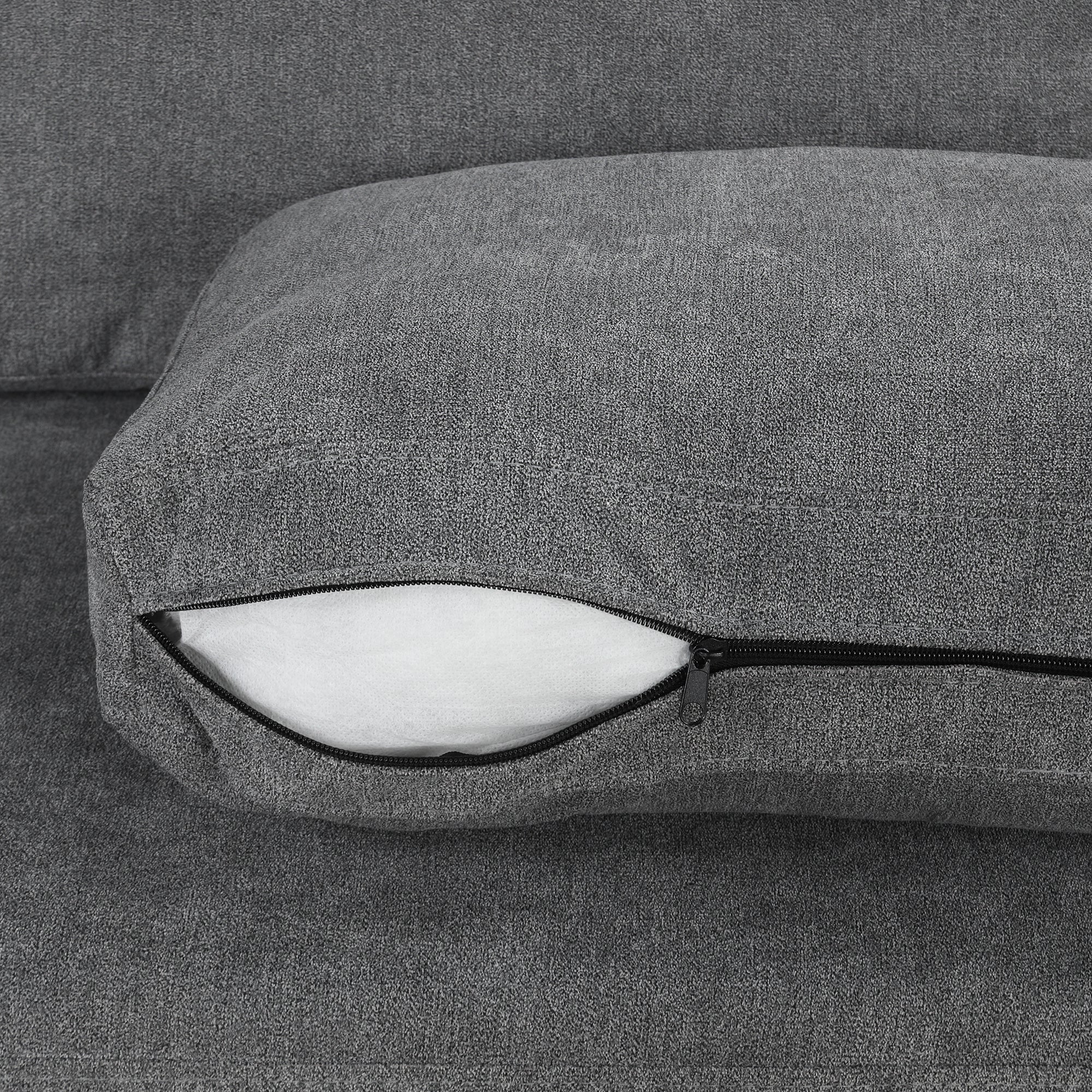 111' Upholstered 3-seater Sofa Curved Sofa Couch with Two Printed Pillows for Living Room, Dark Gray