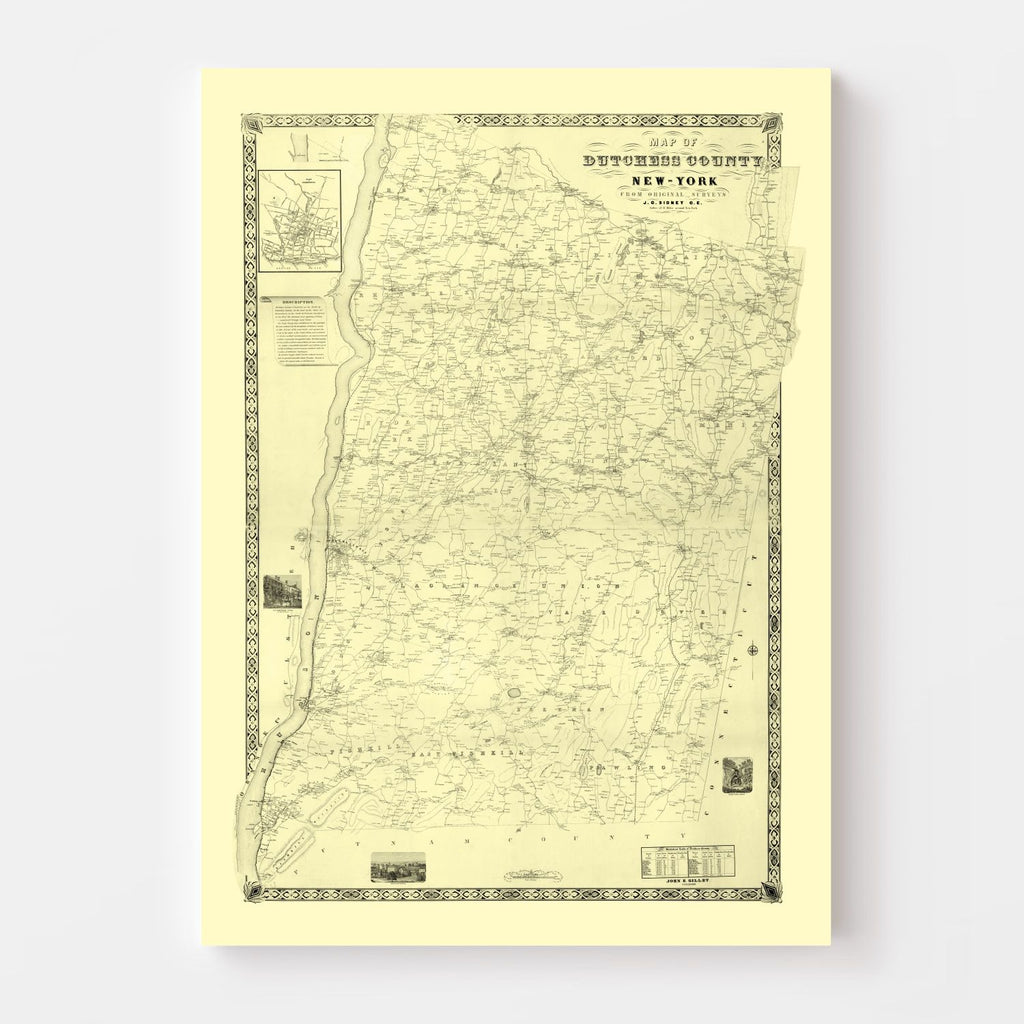 Vintage Map of Dutchess County, New York 1850
