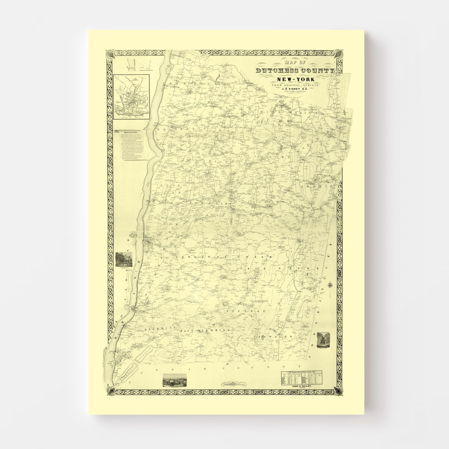 Vintage Map of Dutchess County, New York 1850