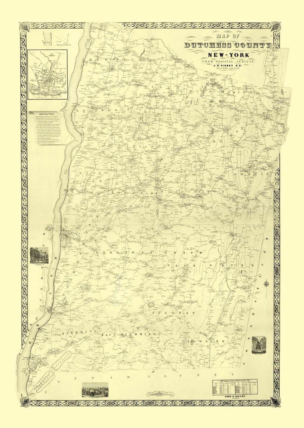 Vintage Map of Dutchess County, New York 1850