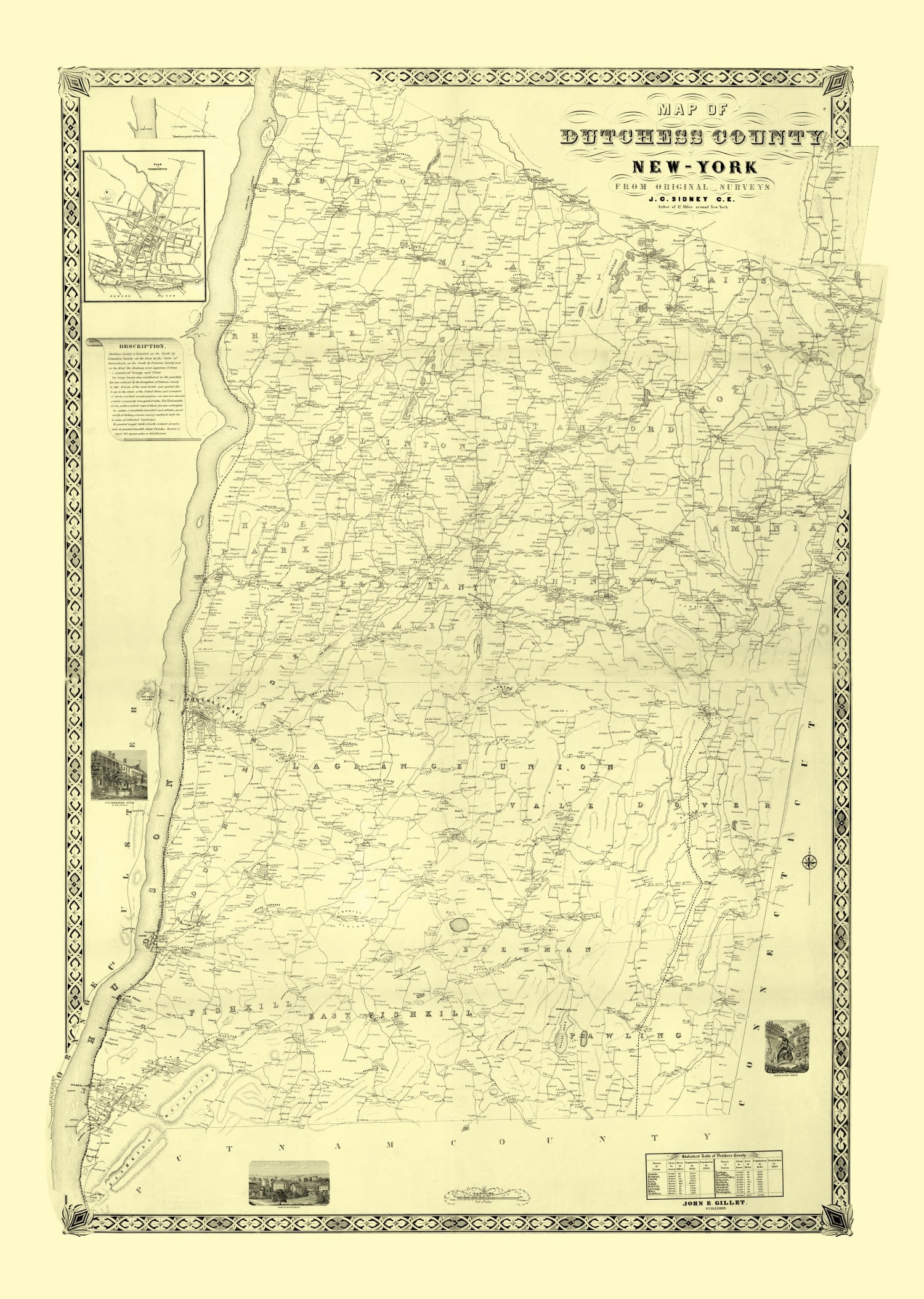 Vintage Map of Dutchess County, New York 1850
