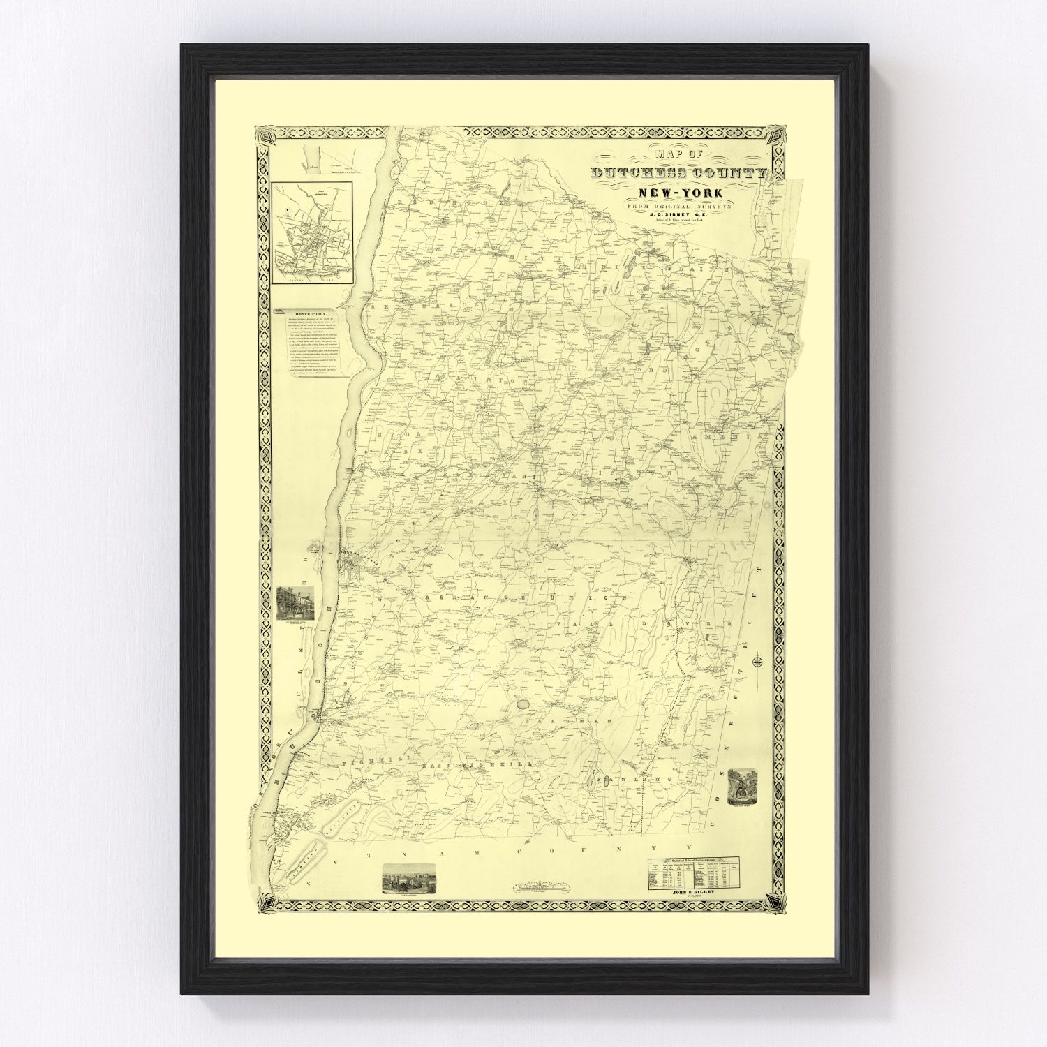 Vintage Map of Dutchess County, New York 1850