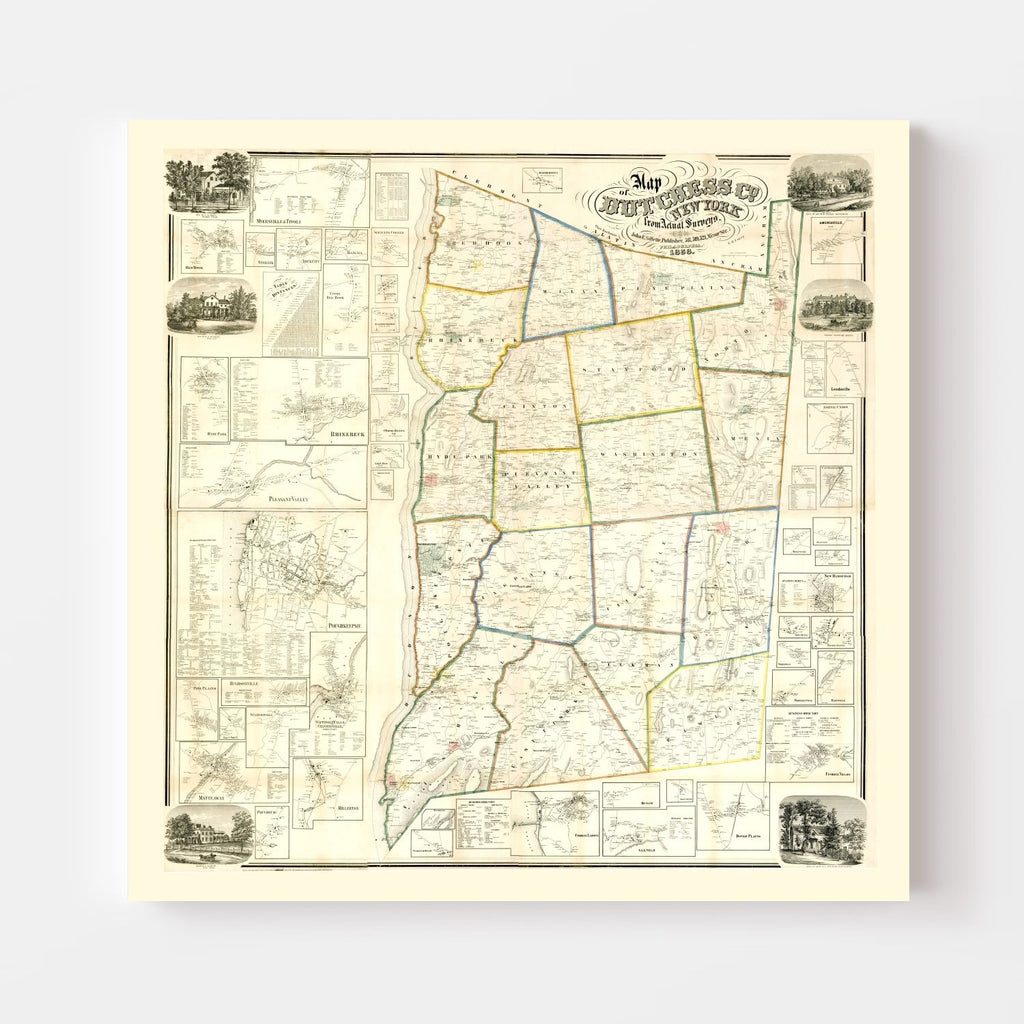 Vintage Map of Dutchess County, New York 1858