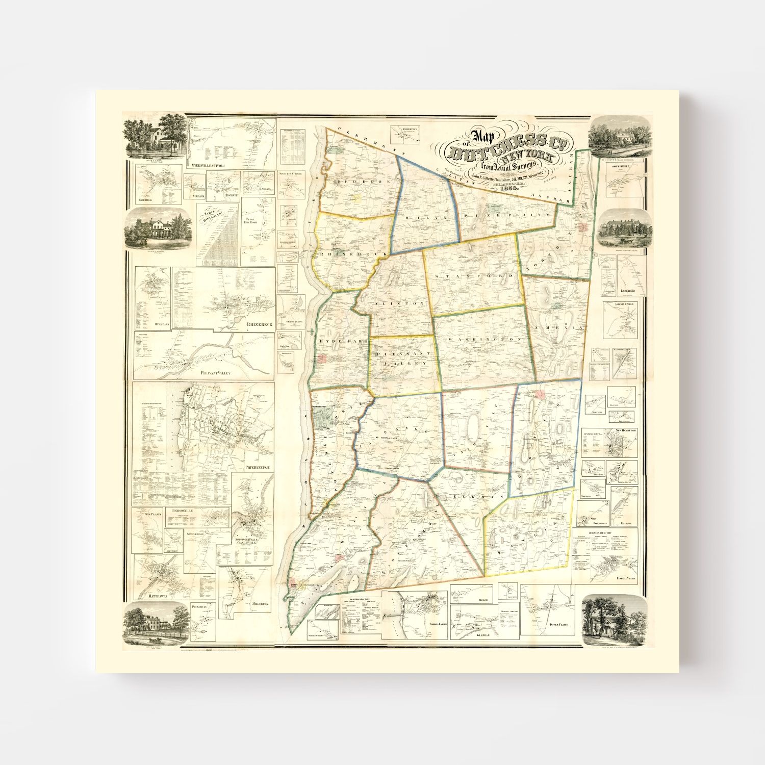 Vintage Map of Dutchess County, New York 1858