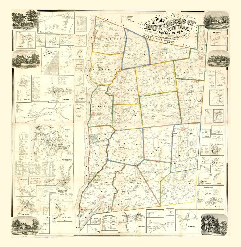 Vintage Map of Dutchess County, New York 1858
