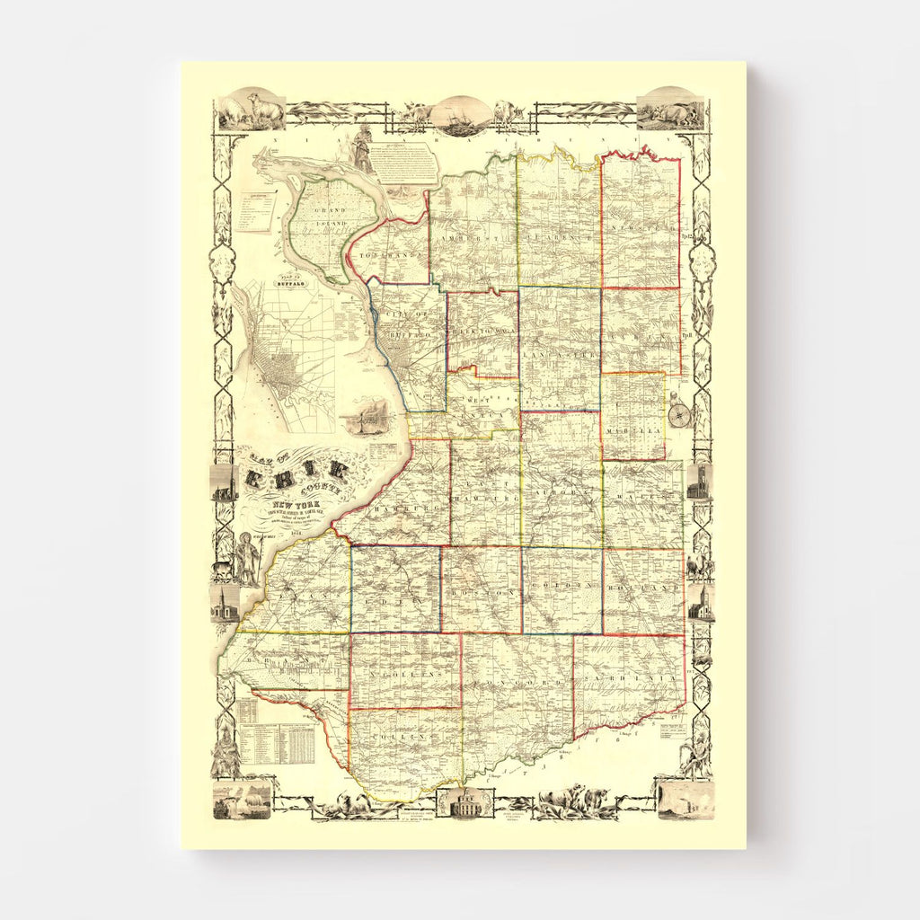 Vintage Map of Erie County, New York 1854