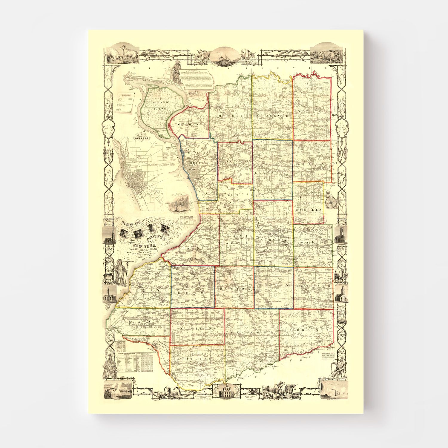 Vintage Map of Erie County, New York 1854