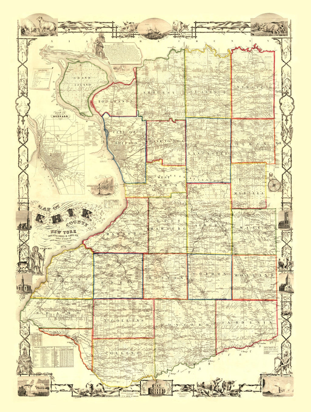 Vintage Map of Erie County, New York 1854