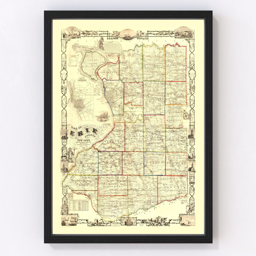 Vintage Map of Erie County, New York 1854