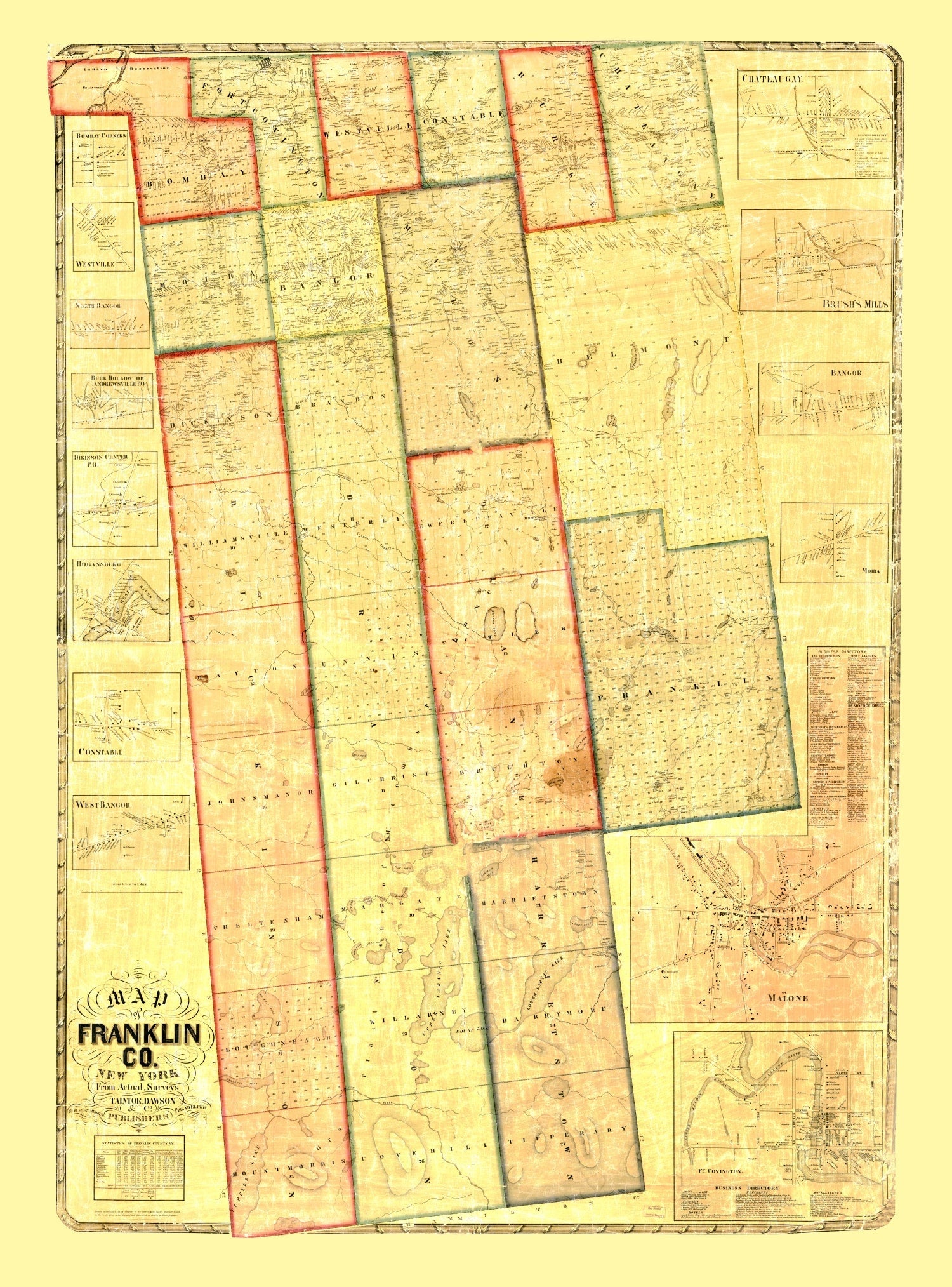 Vintage Map of Franklin County, New York 1858