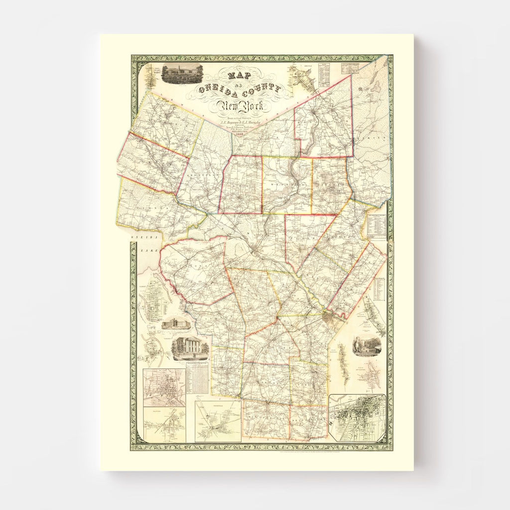 Vintage Map of Oneida County, New York 1852