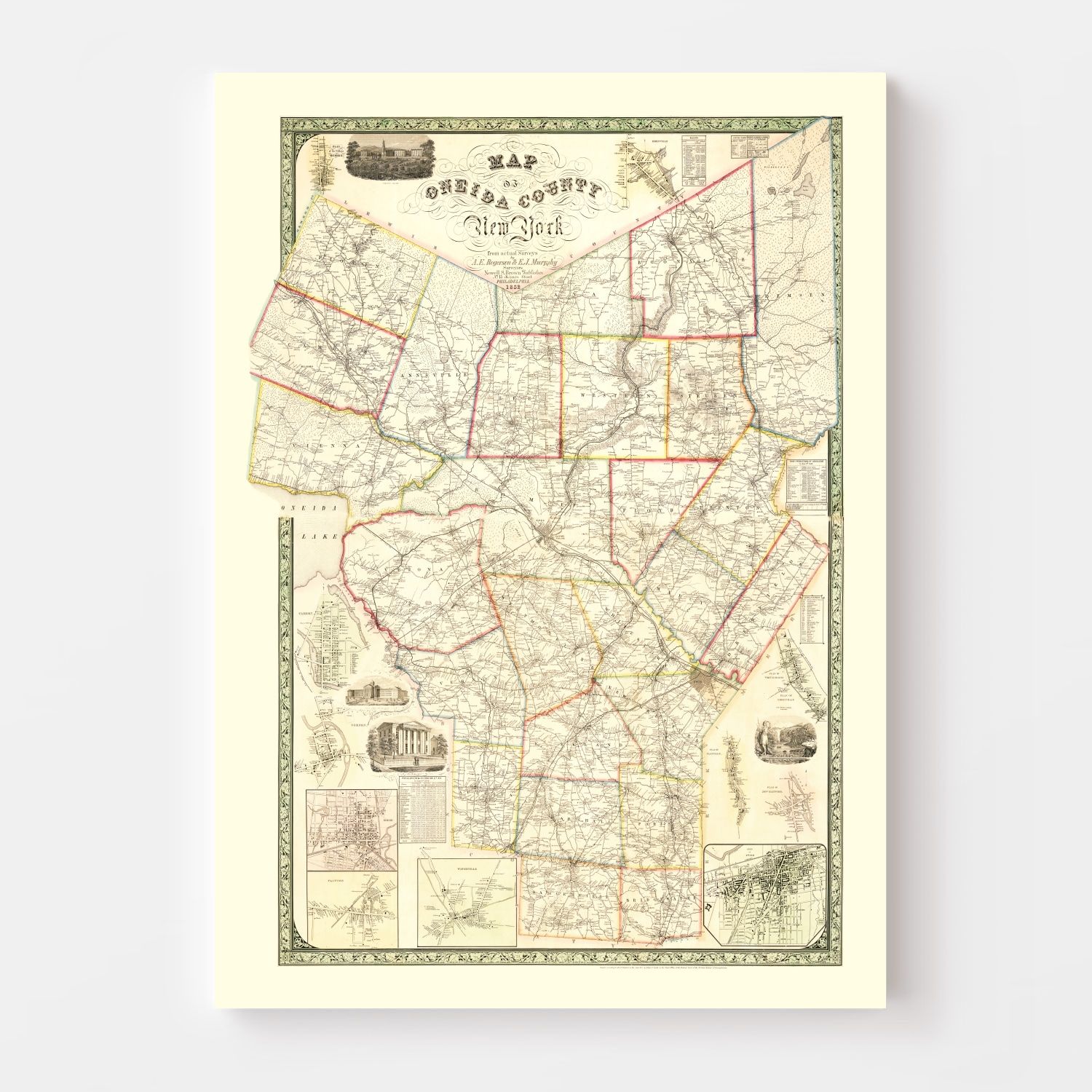 Vintage Map of Oneida County, New York 1852