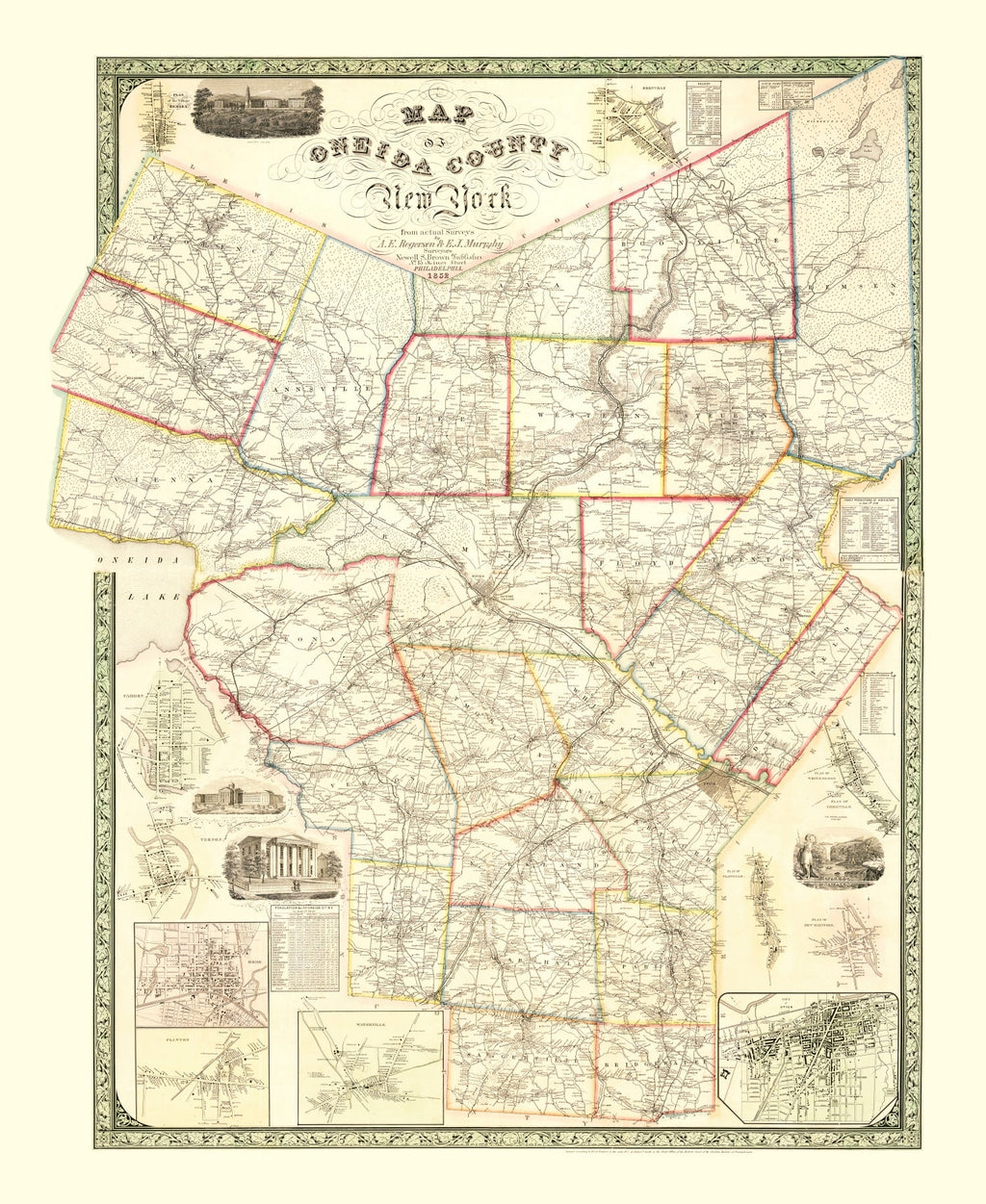 Vintage Map of Oneida County, New York 1852