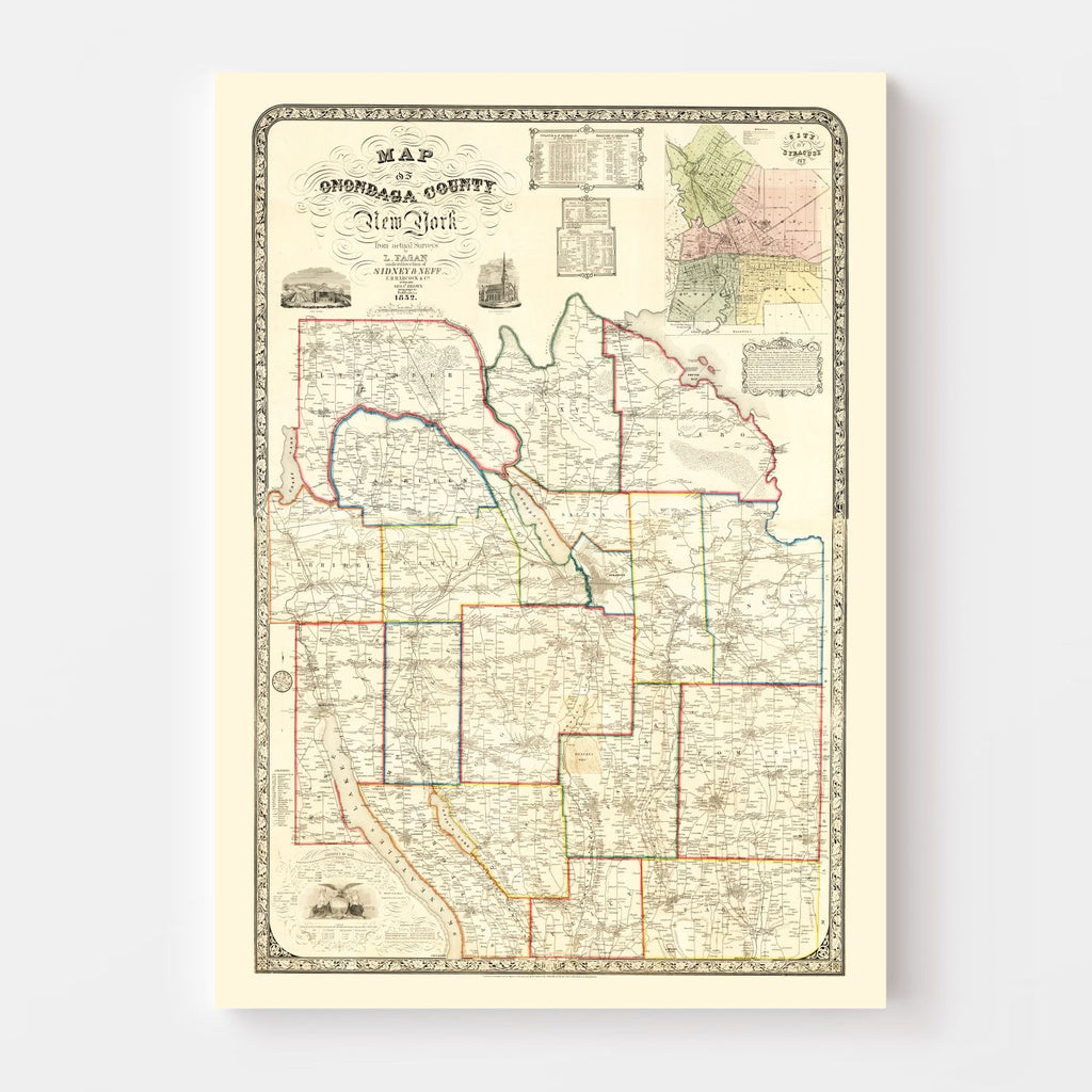 Vintage Map of Onondaga County, New York 1852