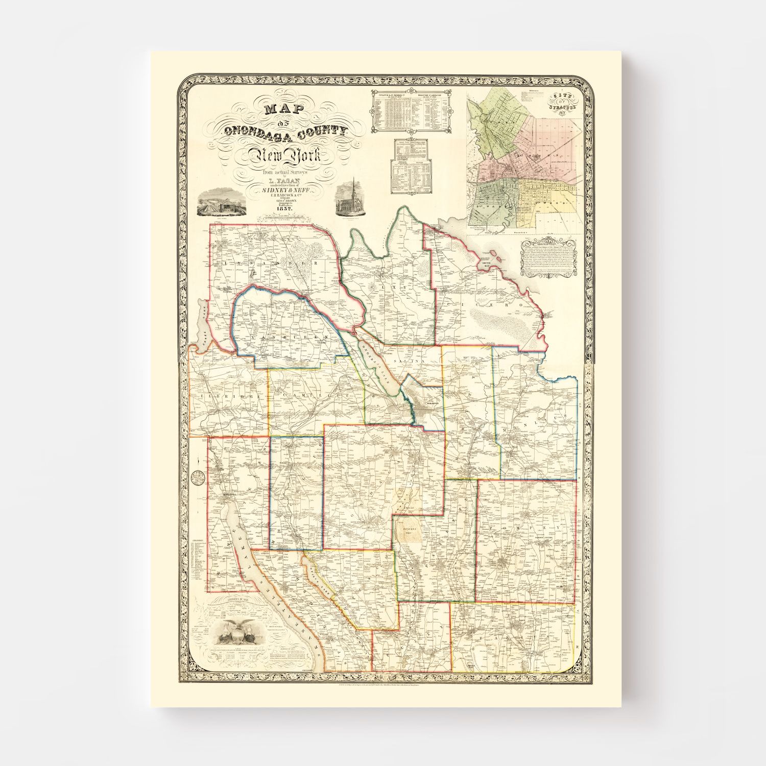 Vintage Map of Onondaga County, New York 1852