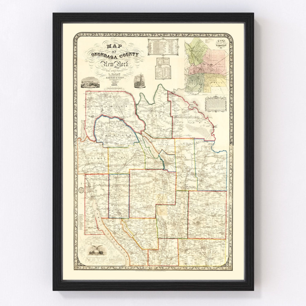 Vintage Map of Onondaga County, New York 1852