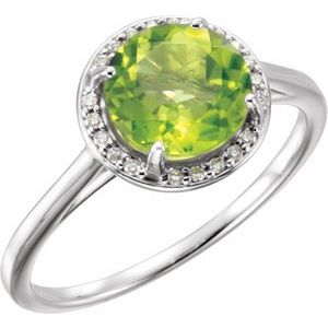 14K White Gold Natural Peridot & .05 CTW Natural Diamond Ring