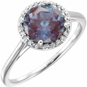 14K White Gold Lab-Grown Alexandrite & .05 CTW Natural Diamond Ring
