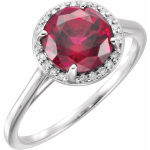 14K White Gold Lab-Grown Ruby & .05 CTW Natural Diamond Ring