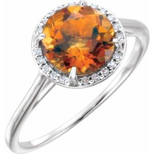 14K White Gold Natural Citrine & .05 CTW Natural Diamond Ring