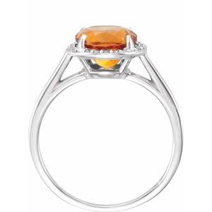 14K White Gold Natural Citrine & .05 CTW Natural Diamond Ring