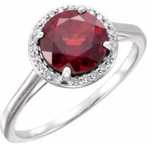 14K White Gold Natural Mozambique Garnet & .05 CTW Natural Diamond Ring