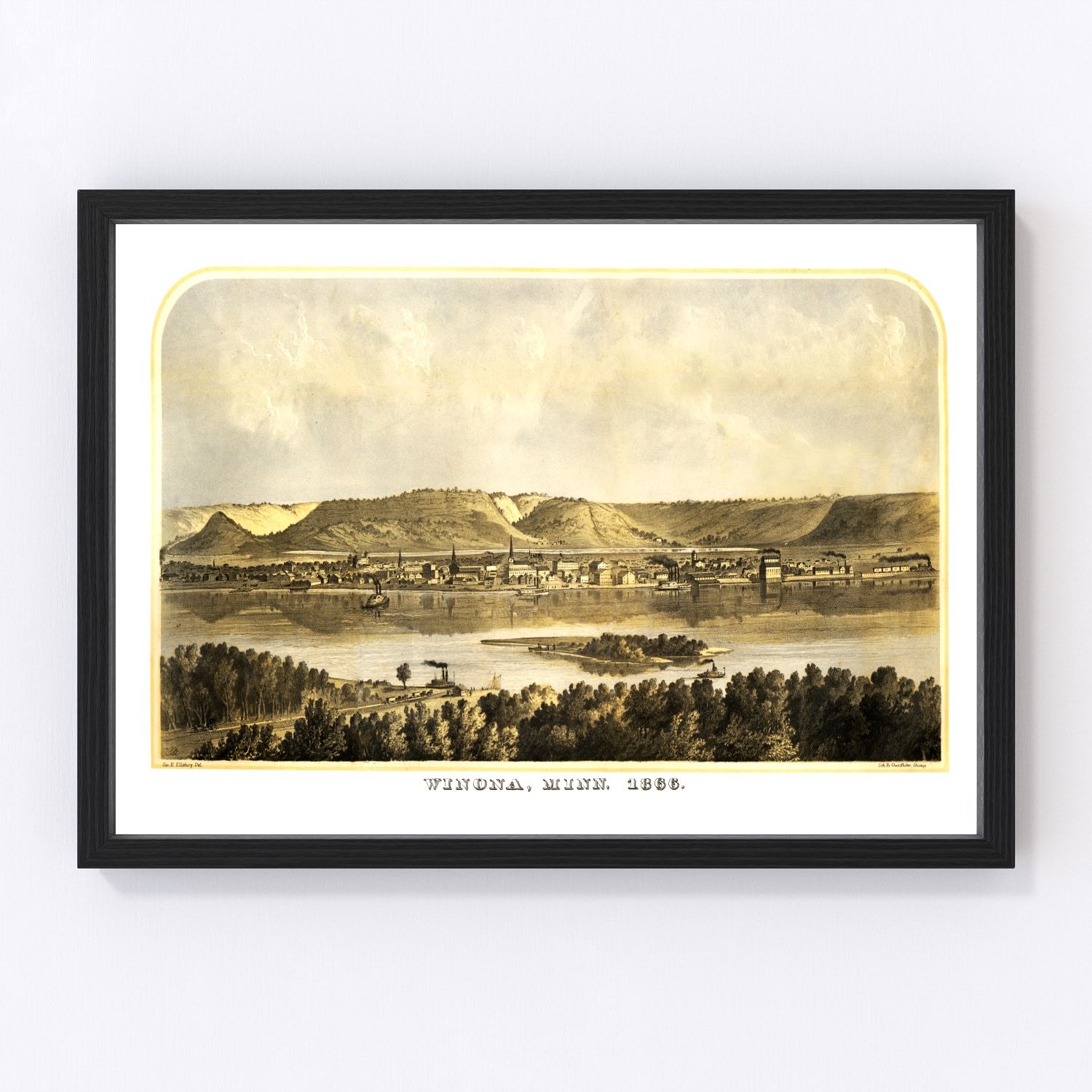 Vintage Map of Winona, Minnesota 1867