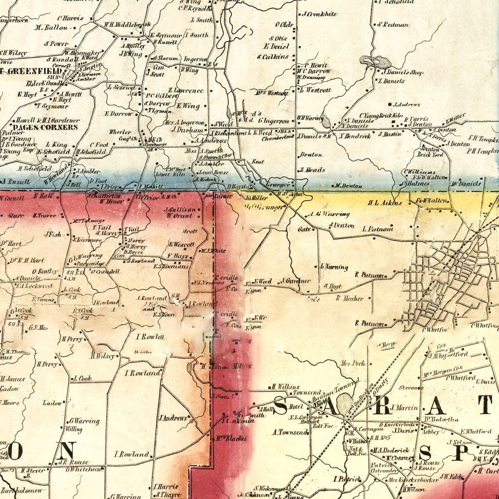 Vintage Map of Saratoga County, New York 1856