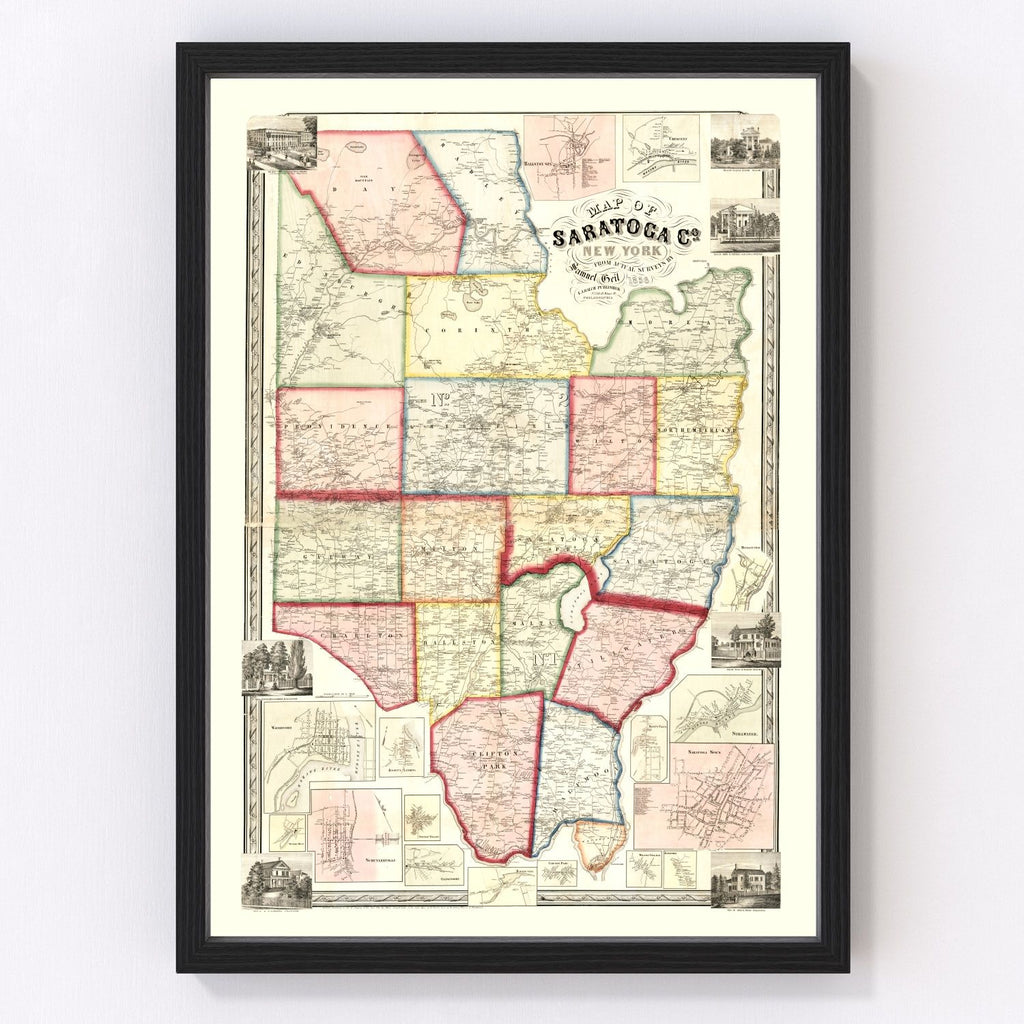 Vintage Map of Saratoga County, New York 1856