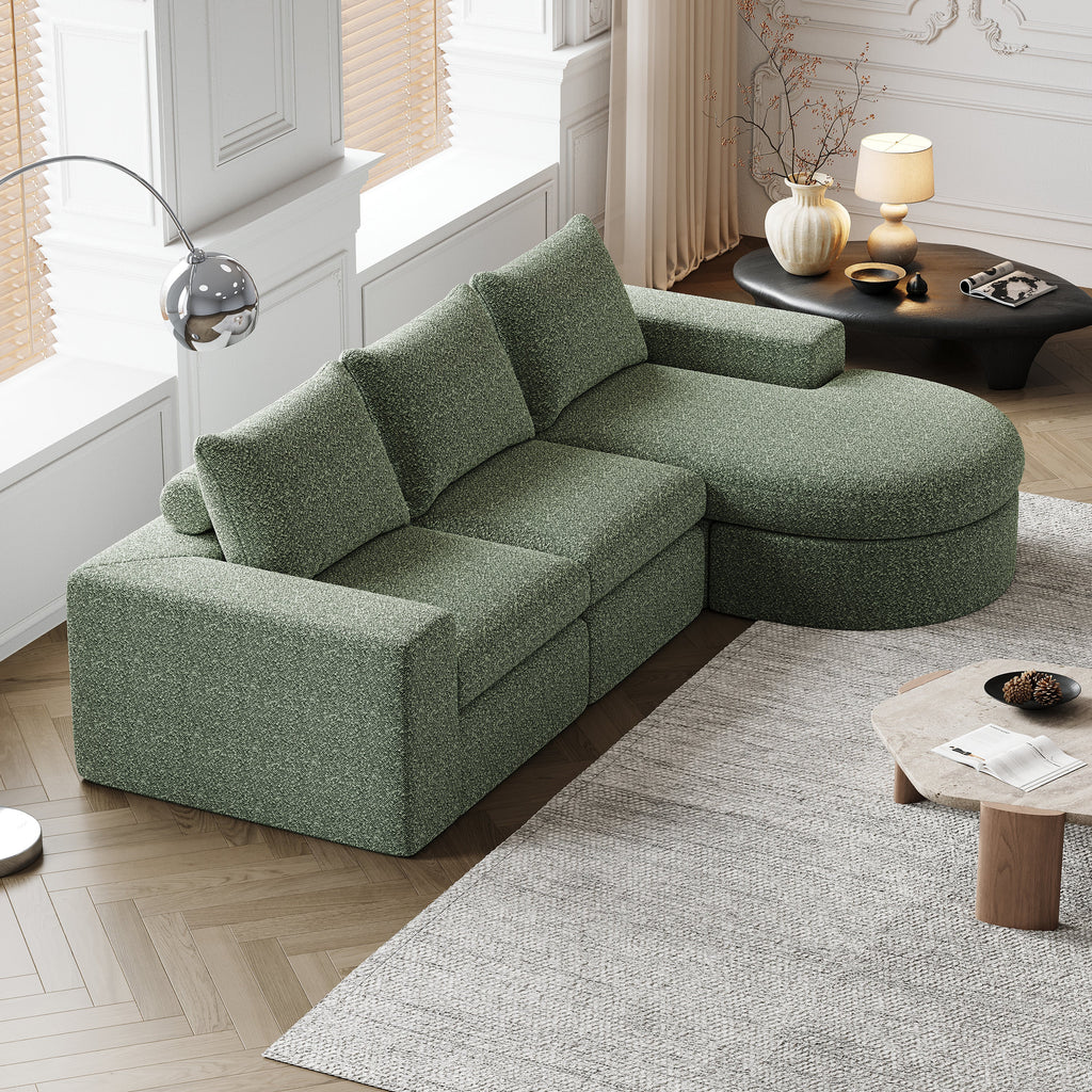 99-Inch Chenille Cloud Curved Sectional Sofa with Chaise, L-Shaped Modern Boneless Couch with Deep Seats, Chenille Sectional Sofa for Living Room and Bedroom, No Assembly Required