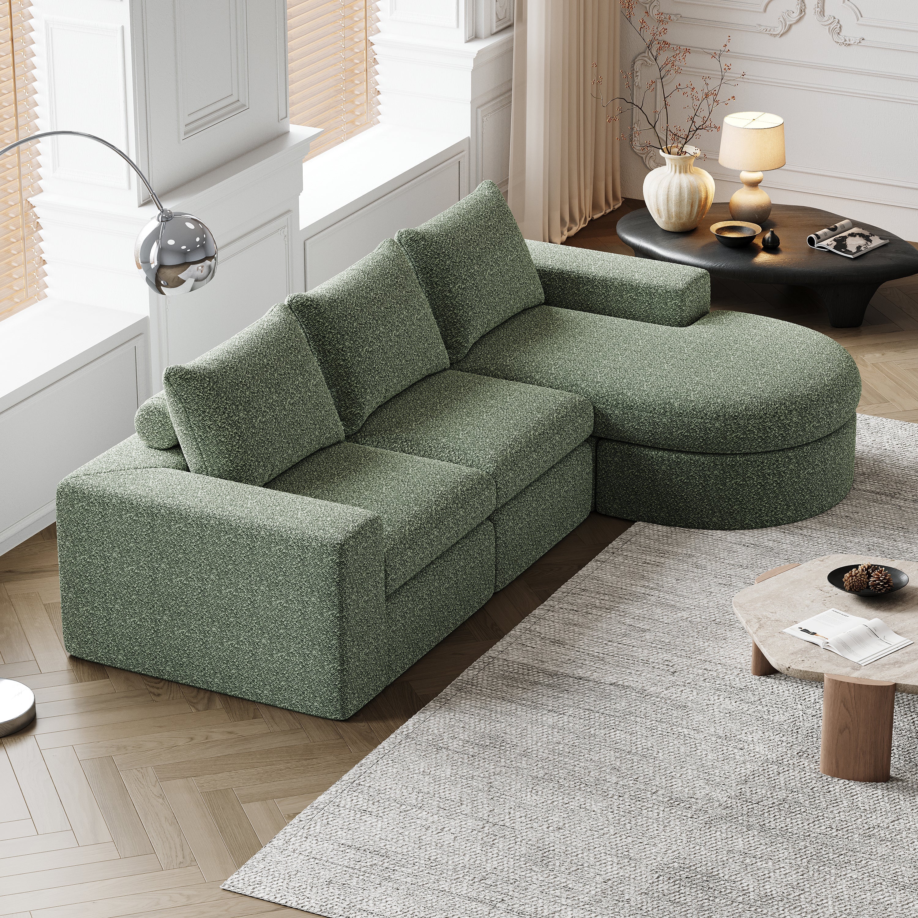 99-Inch Chenille Cloud Curved Sectional Sofa with Chaise, L-Shaped Modern Boneless Couch with Deep Seats, Chenille Sectional Sofa for Living Room and Bedroom, No Assembly Required