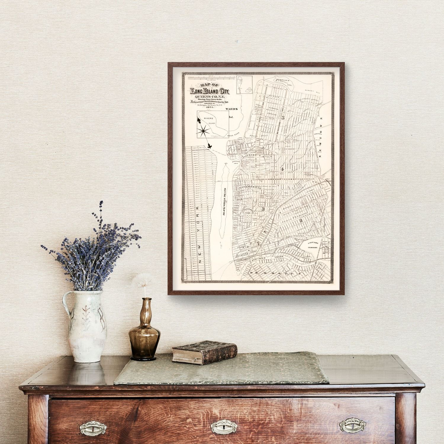 Vintage Map of Queens County, New York 1874