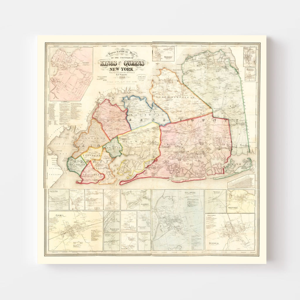 Vintage Map of Queens County, New York 1859