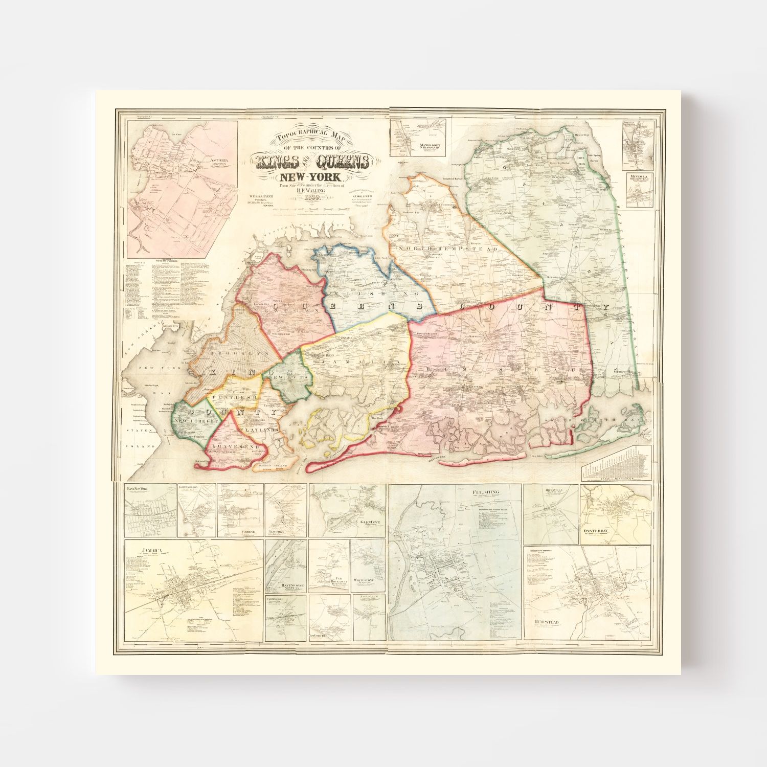 Vintage Map of Queens County, New York 1859