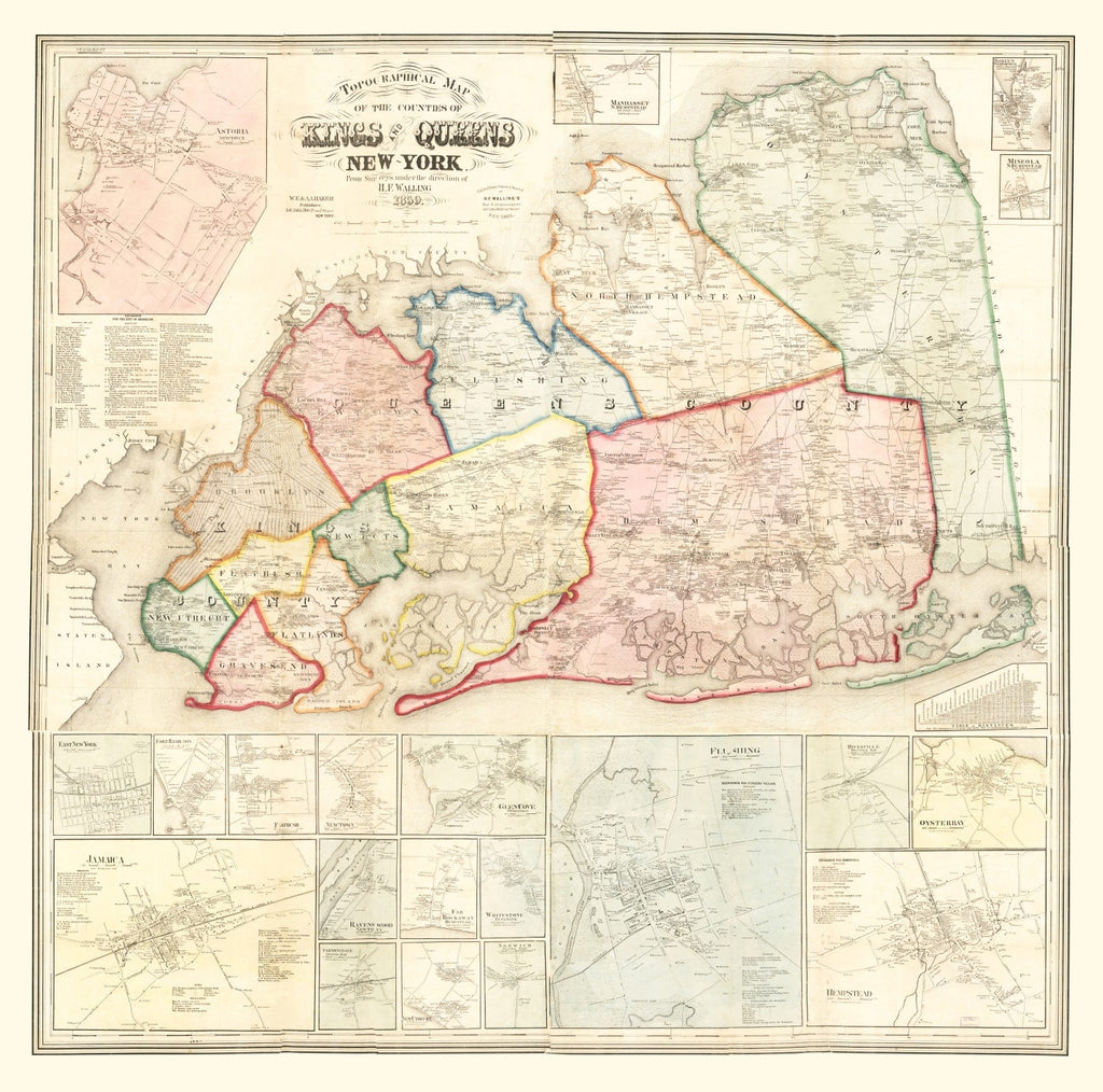 Vintage Map of Queens County, New York 1859