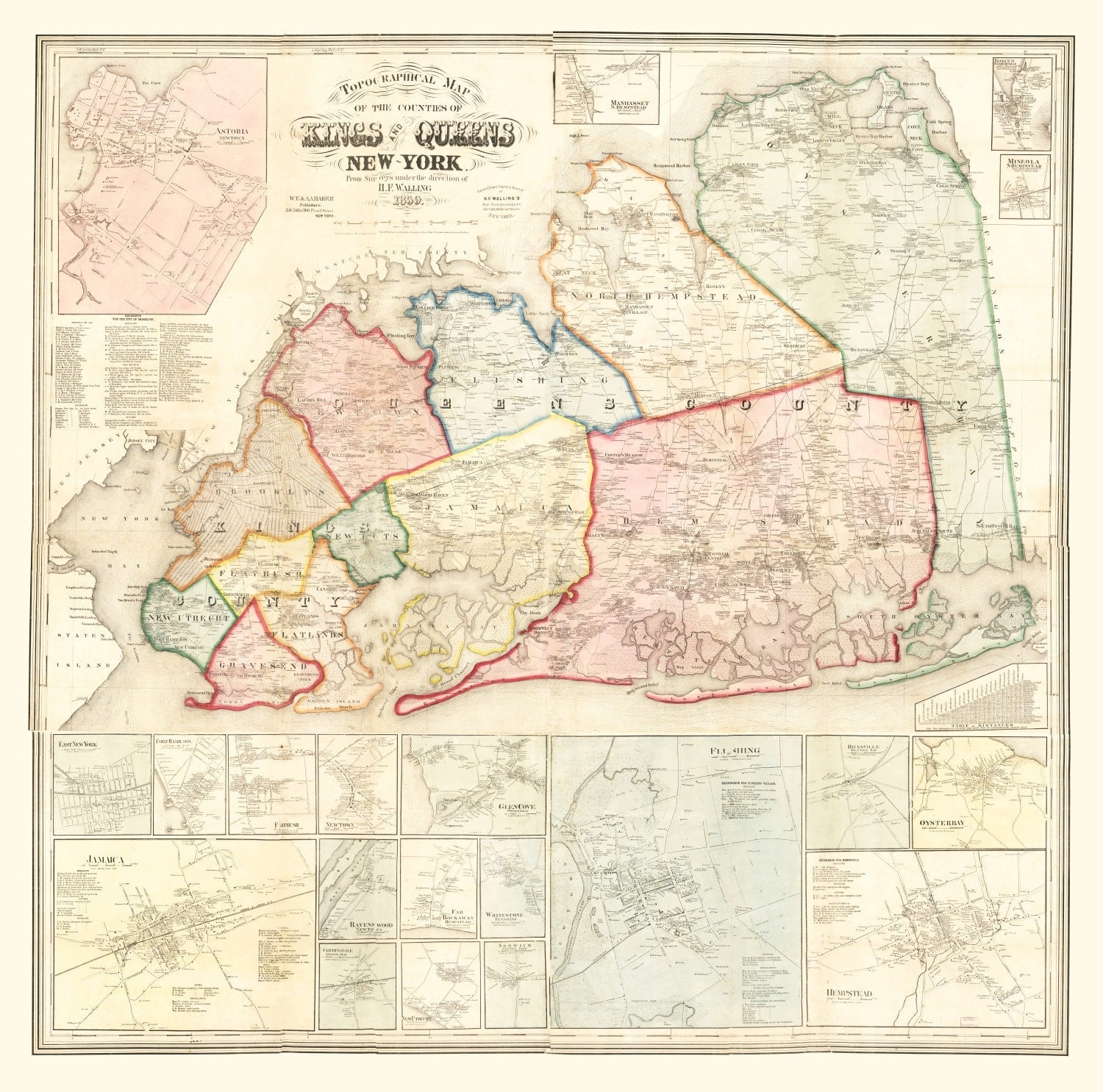 Vintage Map of Queens County, New York 1859