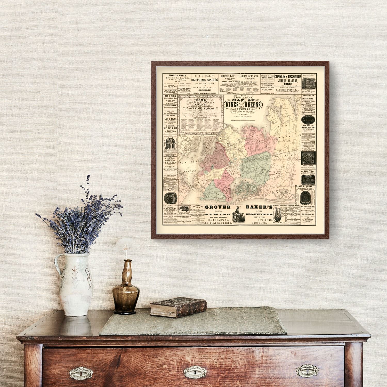 Vintage Map of Kings County, New York 1860