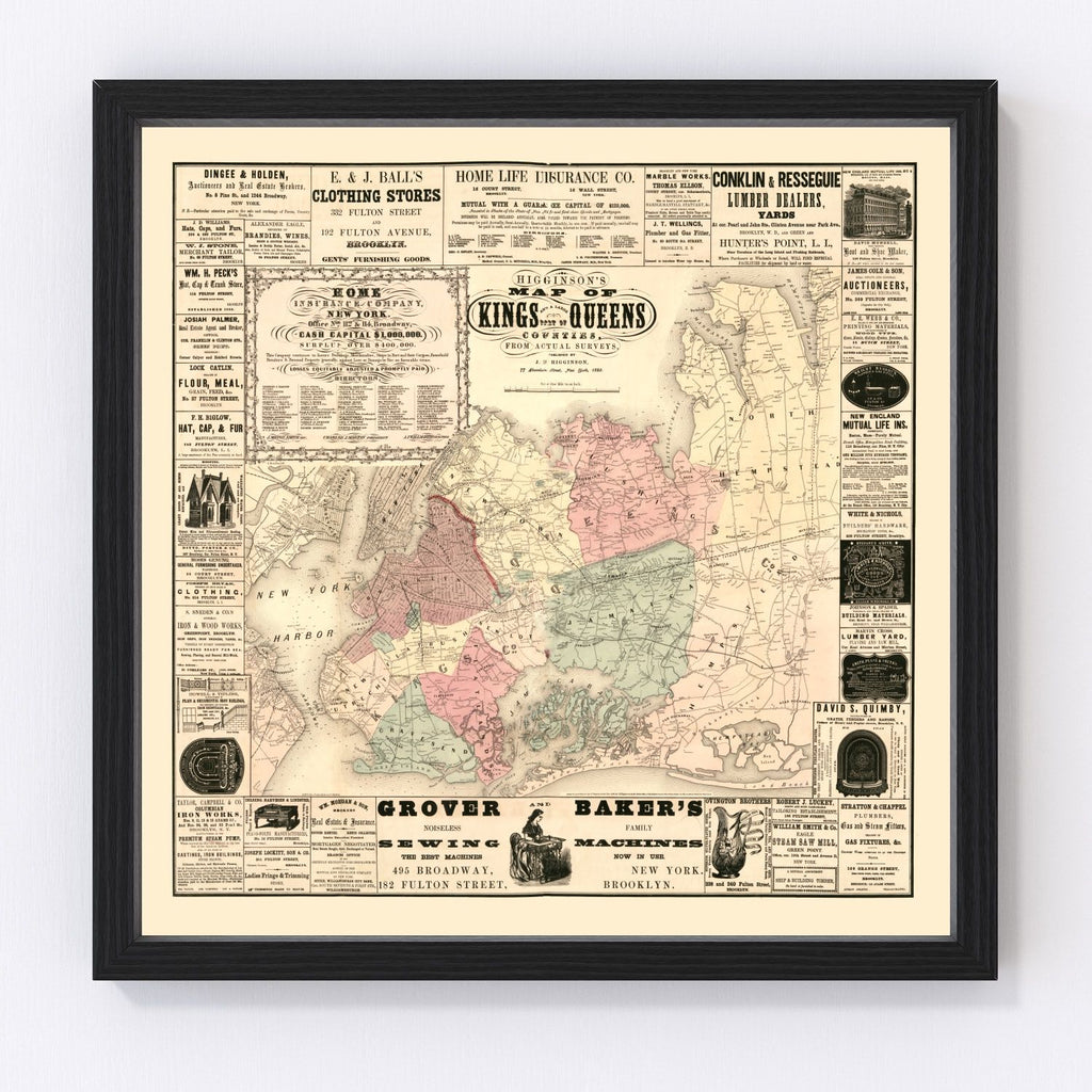 Vintage Map of Kings County, New York 1860