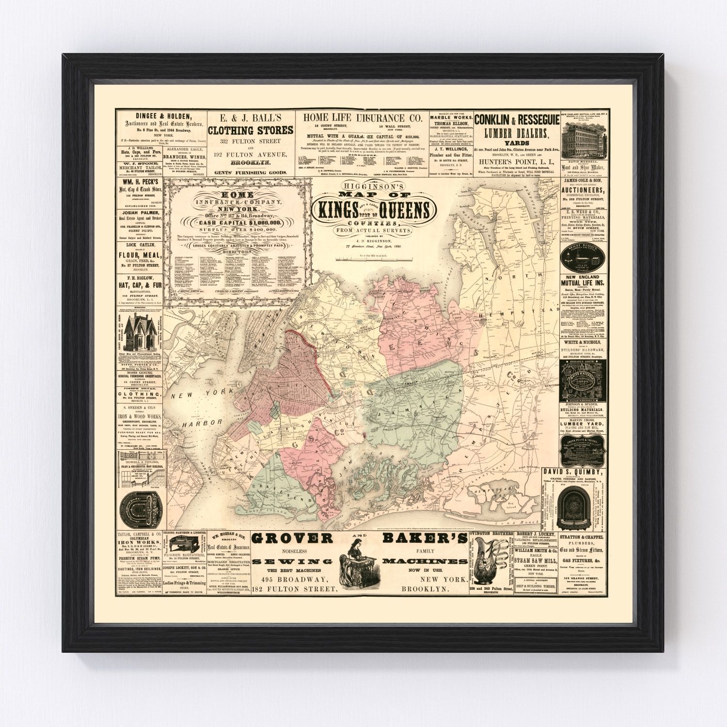 Vintage Map of Kings County, New York 1860