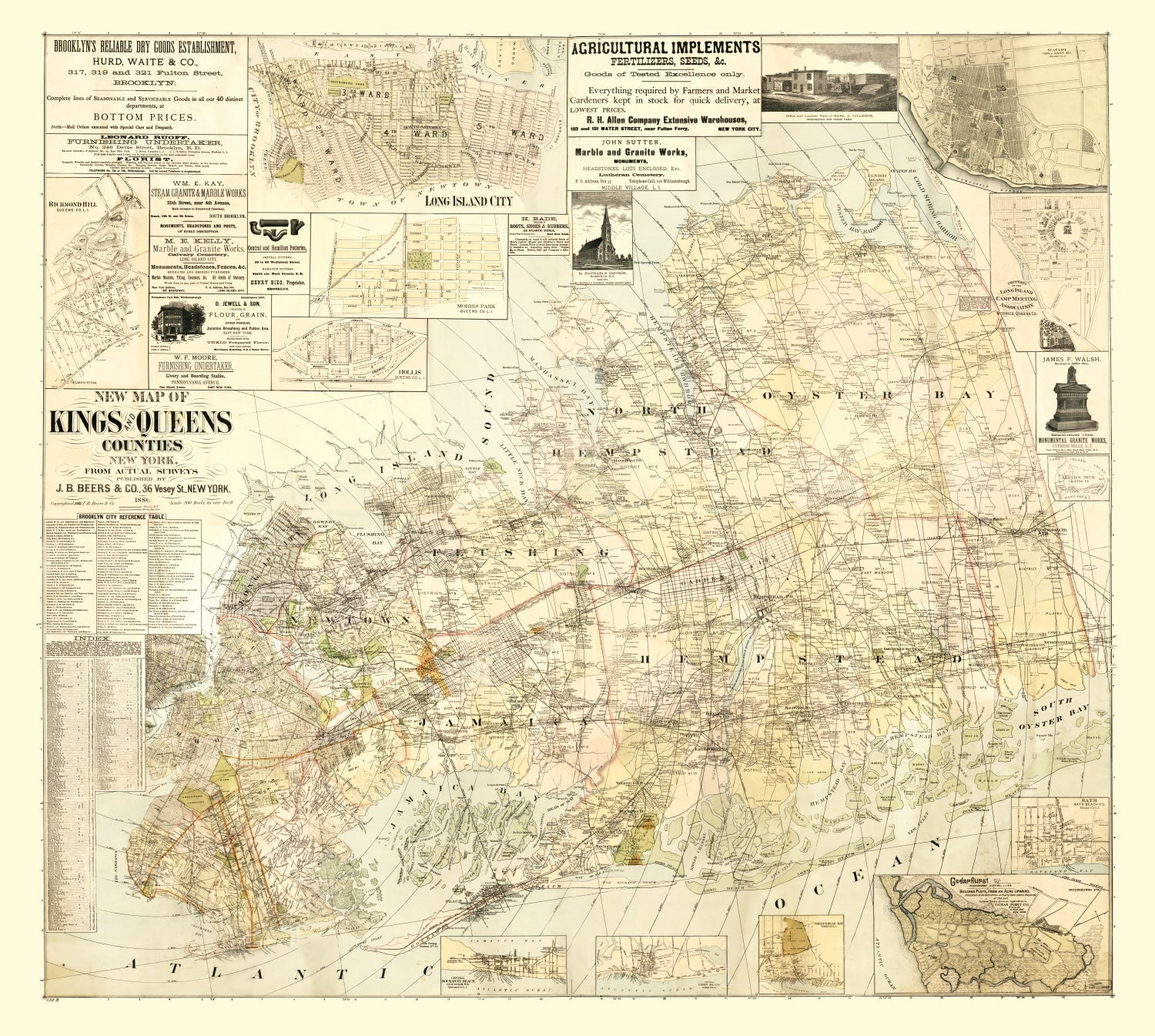 Vintage Map of Kings County, New York 1886
