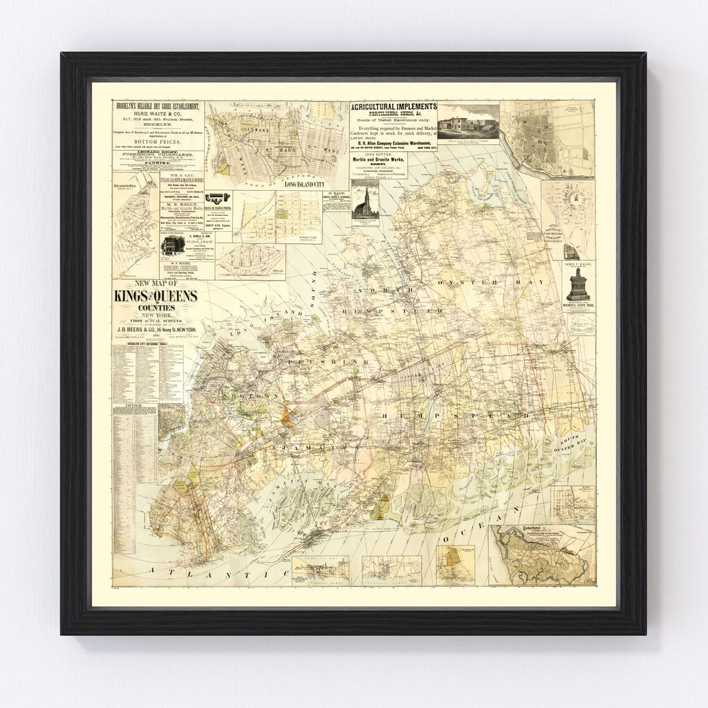 Vintage Map of Kings County, New York 1886