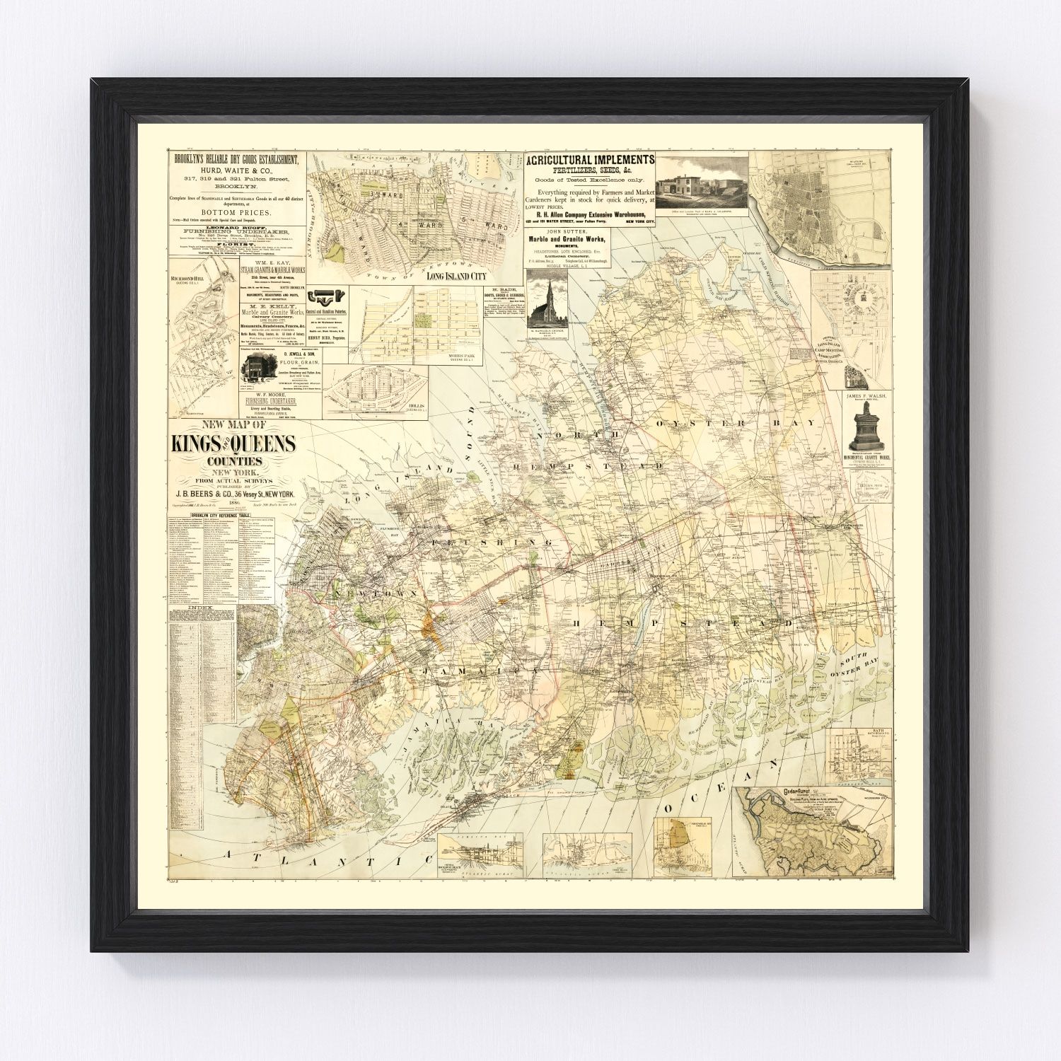 Vintage Map of Kings County, New York 1886