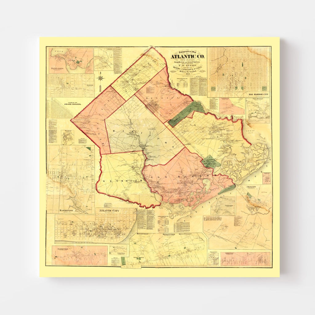 Vintage Map of Atlantic County, New Jersey 1872