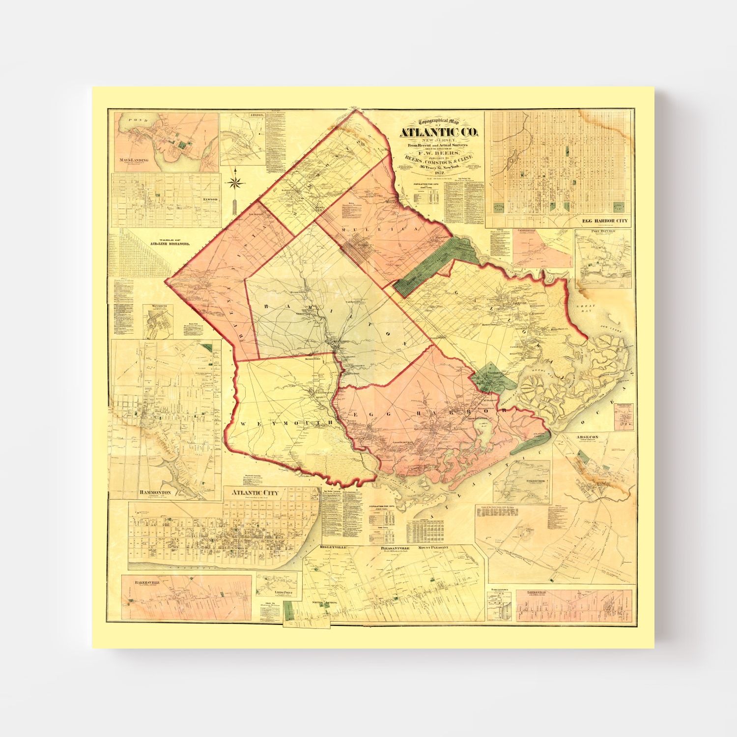 Vintage Map of Atlantic County, New Jersey 1872
