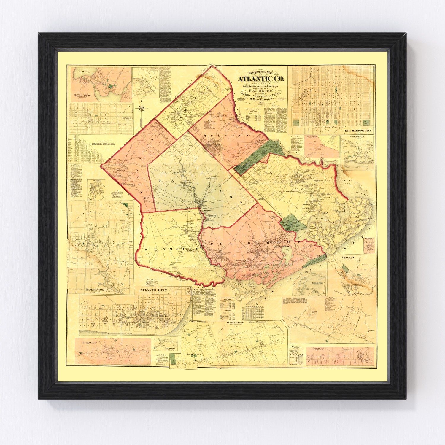 Vintage Map of Atlantic County, New Jersey 1872