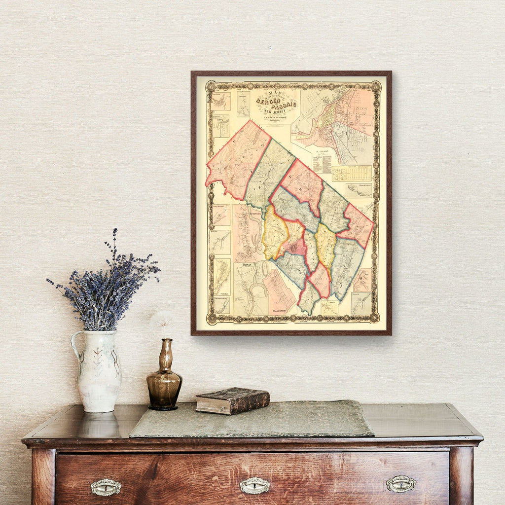 Vintage Map of Bergen County, New Jersey 1861
