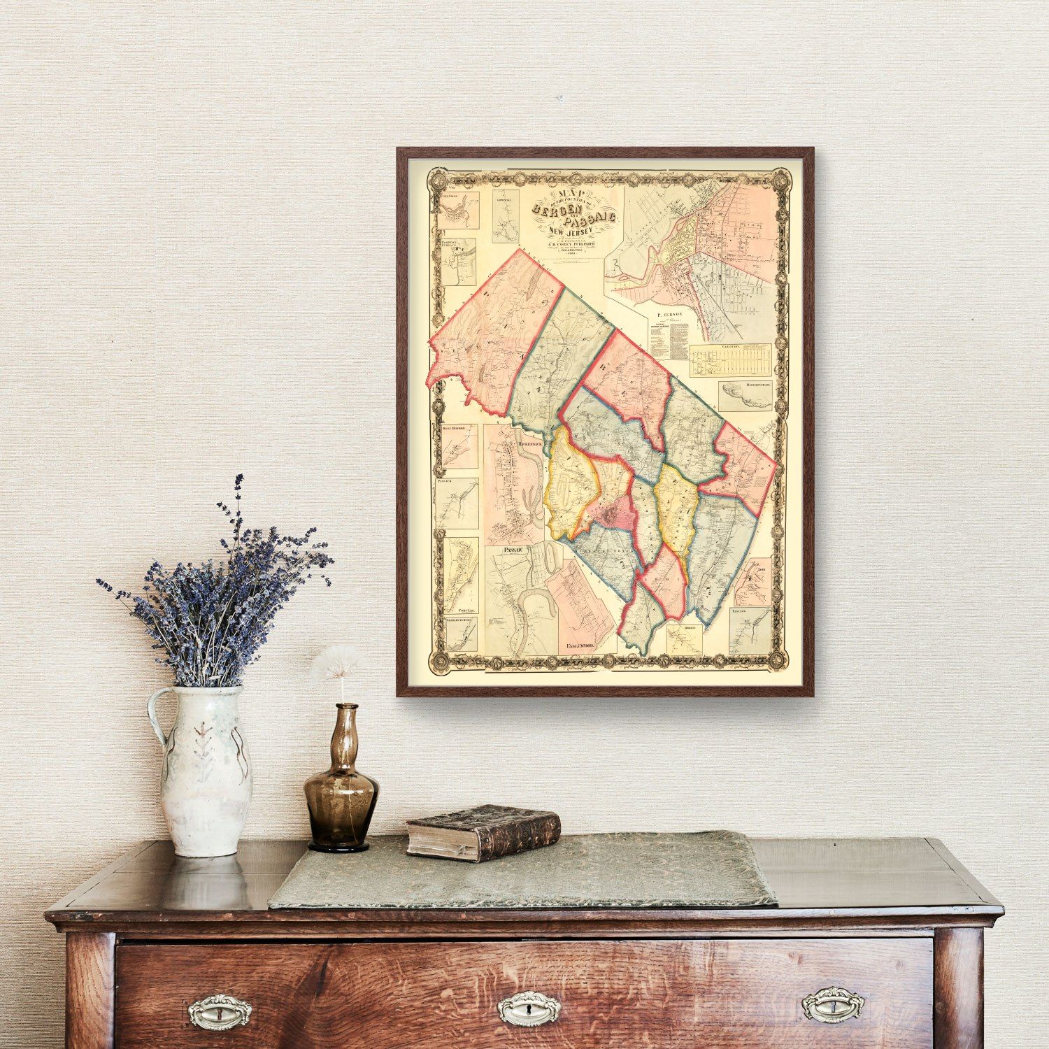 Vintage Map of Bergen County, New Jersey 1861